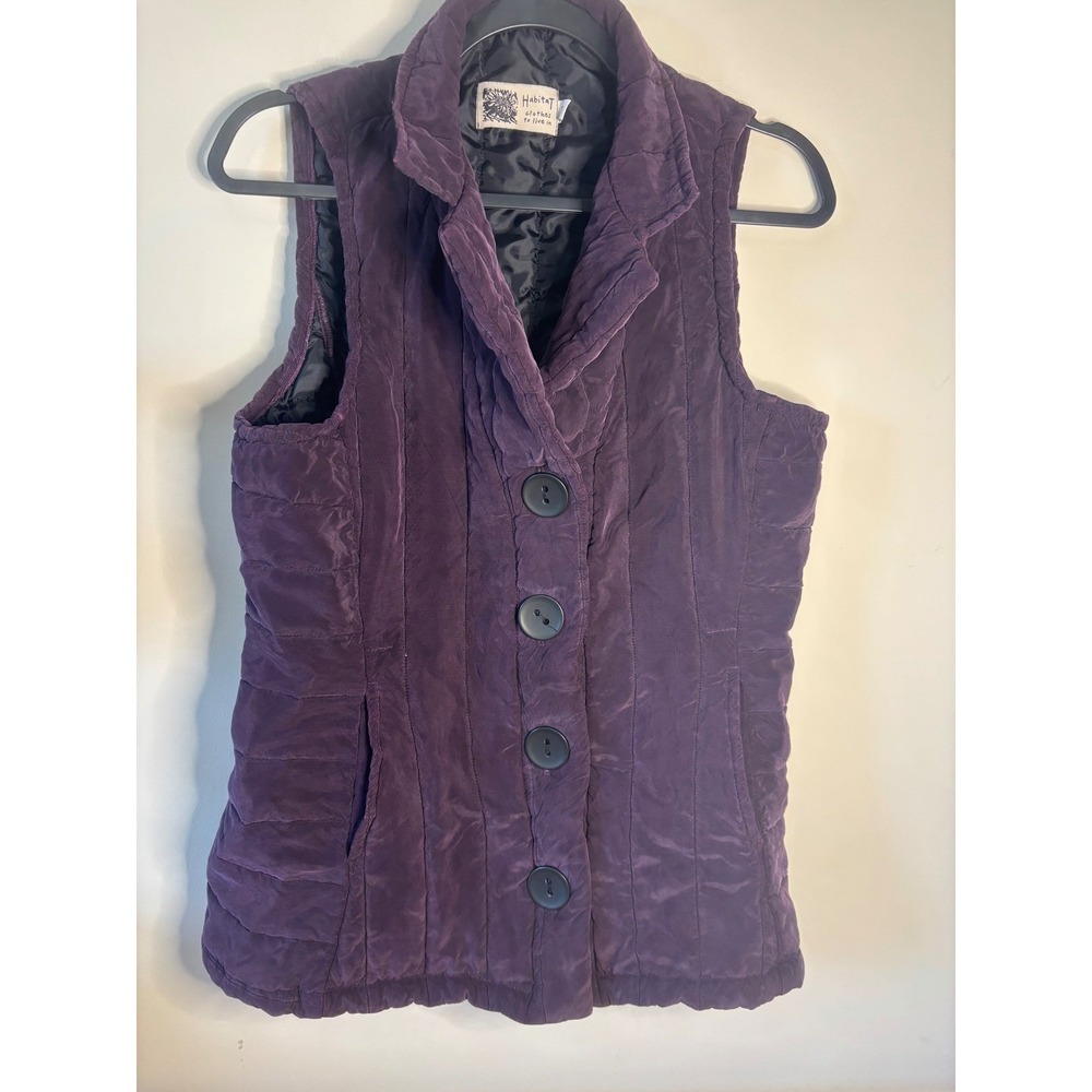 Habitat Purple Quilted Velvet Vest Women's Size M Button‎ Front Pockets Made USA